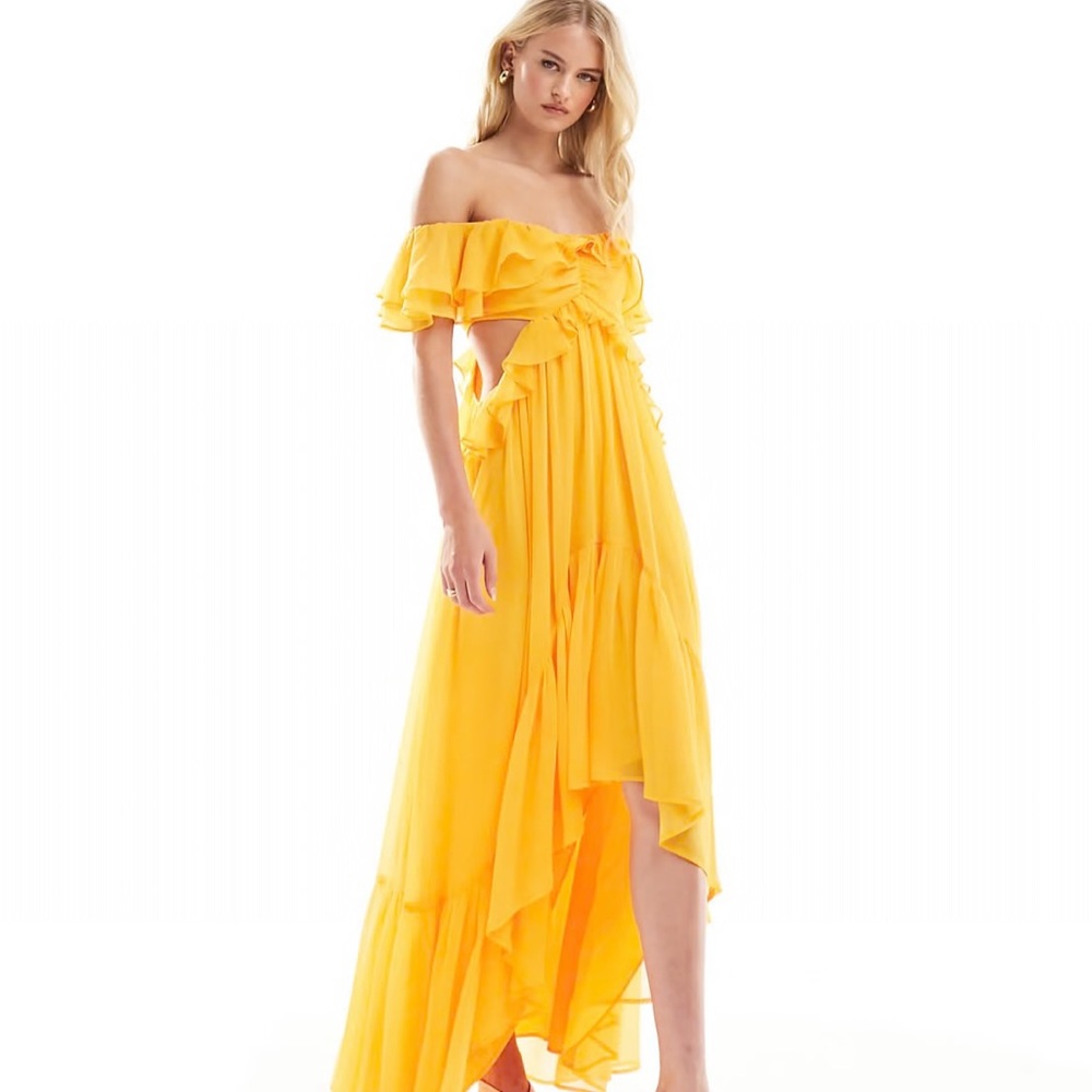 ASOS DESIGN Tall ruffle cut out off the shoulder maxi dress